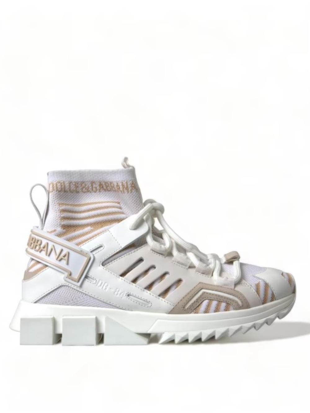 Dolce & Gabbana Sorrento Sock Sneakers High-Top White Beige Gold Leather Trainer
